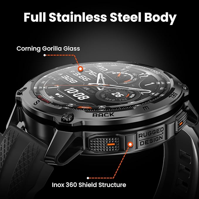 KOSPET Tank T4 Smart Watch for Men, Full Stainless Steel, 6 Satellite GPS & Offline Maps, 100M Waterproof 45m Freediving, 50-Day Battery, Bluetooth Calls, 24/7 Heart Rate/Sleep Monitor