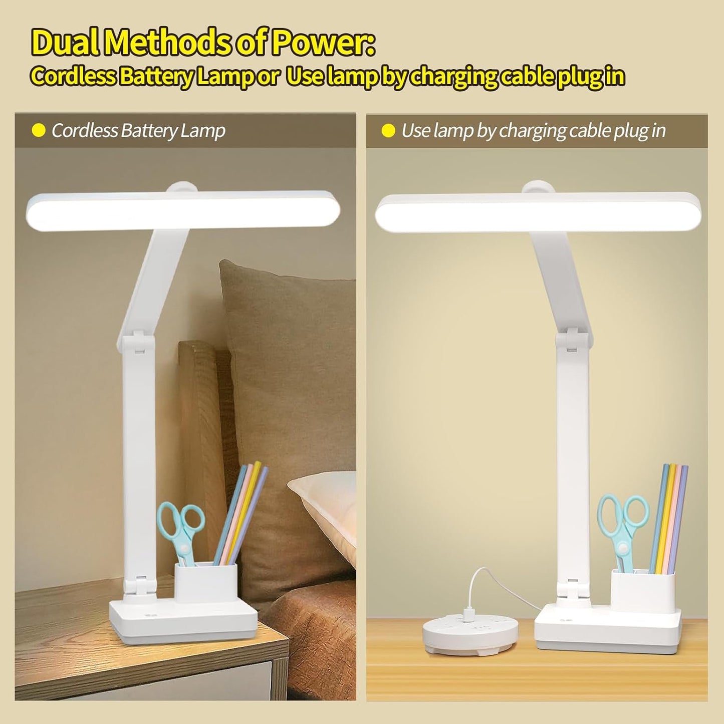 Cordless Desk Table Lamp Reading Light Rechargeable Battery 4000mah, Tall & Large Light 50 LED,Touch 3 Modes,2 Ways Power,Dimmable, Bedroom Bedside Lamp,20 Inch