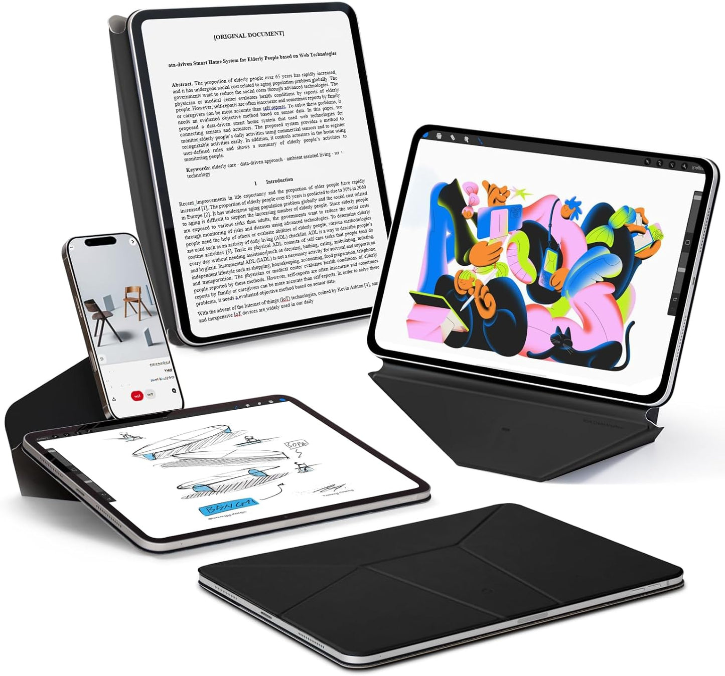 MOFT Dynamic Folio Case for iPad Pro 12.9 -inch (6th/5th/4th Generation, 2022/2021/2020), Silm Magnetic Stand Case with 20+ Viewing Angles, Auto Wake/Sleep, Ultra Thin, Jet Black