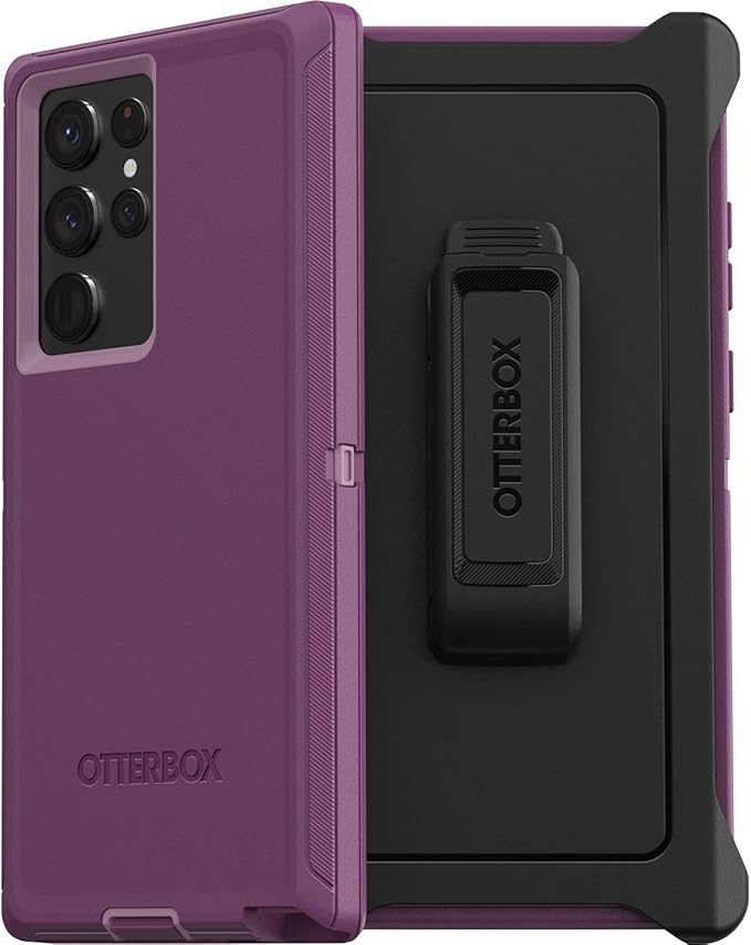 OtterBox Galaxy S22 Ultra Defender Series Case - Happy Purple, Rugged & Durable, with Port Protection, Includes Holster Clip Kickstand