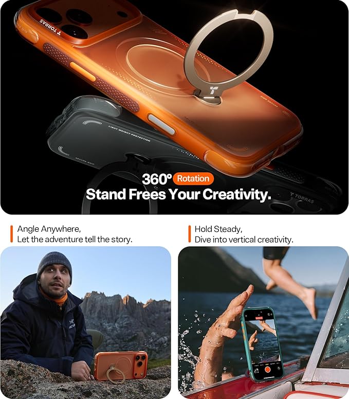 TORRAS Ostand Q3 Air for iPhone 17 Pro Case 6.3'' with Stronger Magnetic Stand, Fit for Magsafe, Airbags Miltary Protection, Camera Control for iPhone 17 Pro Case, Shockproof & Stylish, Shadow Black