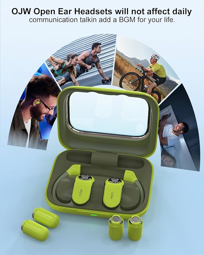 OJW Open Ear Headphones, Unlimited Power Earphones with Case & Replaceable Battery, OWS Bluetooth 5.4 Wireless Headphone with Mic, IPX7 Waterproof Headset for Sports, Compatible with iPhone & Android