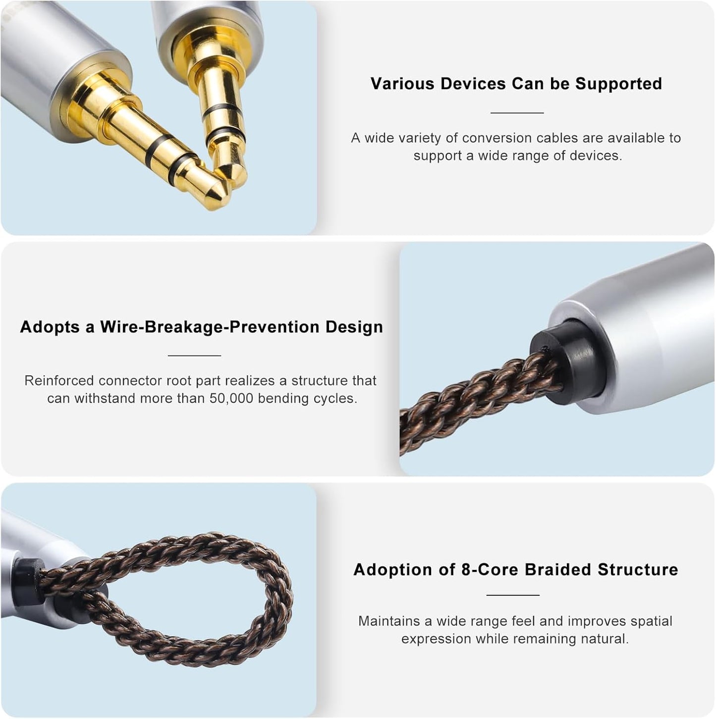 okcsc 4.4MM Male to 2.5MM Male Ultra Short Hifil Male to Male AUX Audio Cable OFC Pair Recording Cable Wire-Breakage-Prevention Design Adoption of 8-Core Braided Structure 5.82 inch