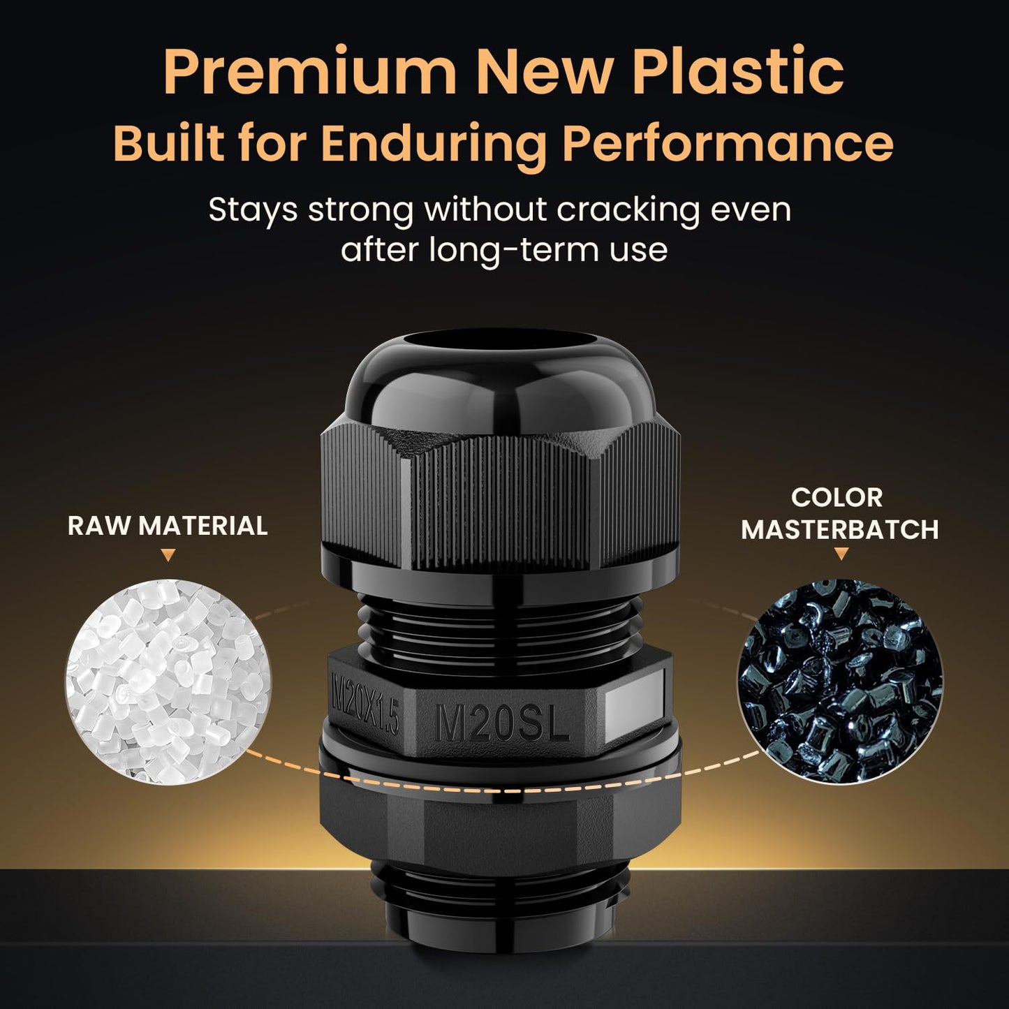 QILIPSU 50pcs M20SL Long Thread Cable Gland Waterproof IP68 Nylon Strain Relief Cord Grip Cable Pass Through Wire Connector