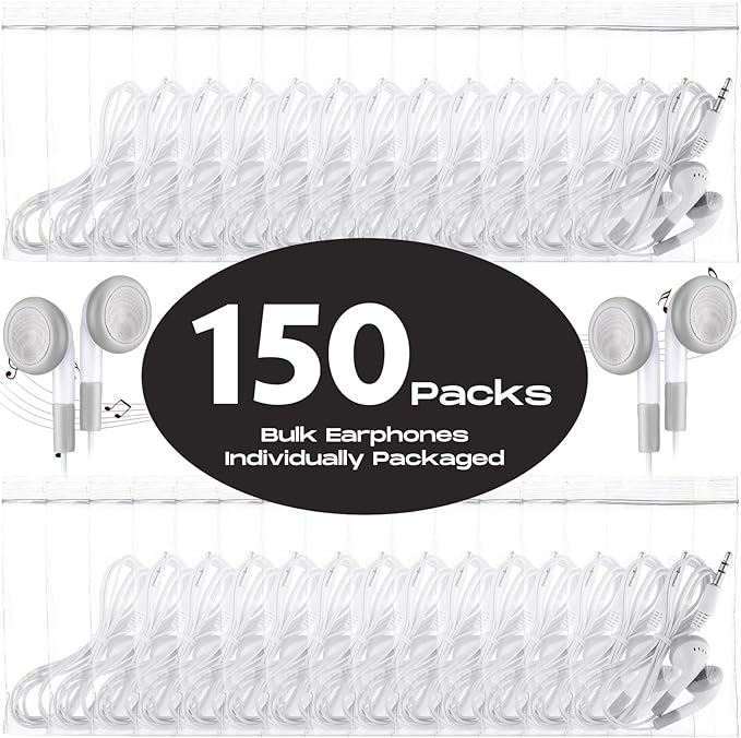 Konohan 150 Packs Earbuds Bulk Earphones with 3.5 mm Headphones Wired Ear Earbud Wired Earphone for Adult Teacher Office Home Computer Travel Library Individually Packed(White)