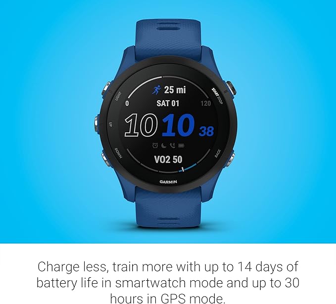 Garmin Forerunner® 255, GPS Running Smartwatch, Advanced Insights, Long-Lasting Battery, Tidal Blue