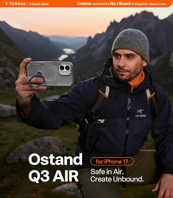 TORRAS Ostand Q3 Air for iPhone 17 Case with 360 Magnetic Stand, Fit for MagSafe, Mil-Grade Drop Tested, Camera Control Button, Shockproof Phone Case for iPhone 17 6.3'', Glacier Sprint