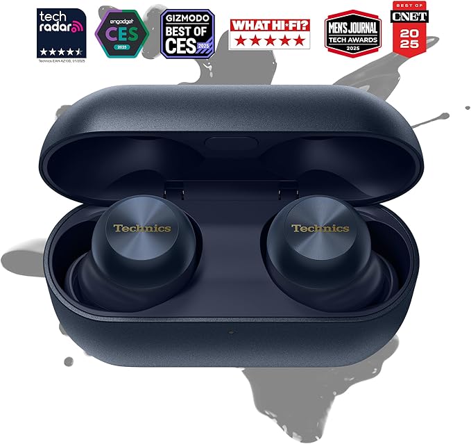 Technics Reference Class Hi-Fi Wireless Earbuds,Dolby Atmos with Head Tracking,Adaptive Noise Cancelling,3 Device Multipoint, 10-hr Battery,Wireless Charging,Improved Fit -EAH-AZ100-A (Blue)
