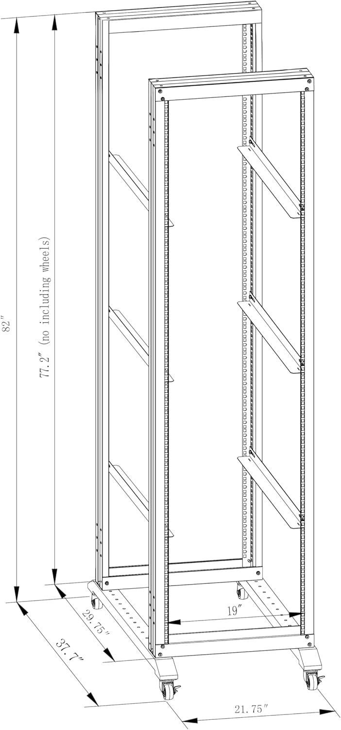 42U Server Rack/4-Post 19in Network Rack/Open Frame Rack with Wheels, Heavy-Duty Frame Cabinet/Adjustable Depth 29.75-27.75in GLOBALRACK，(4POST-1000-42U)