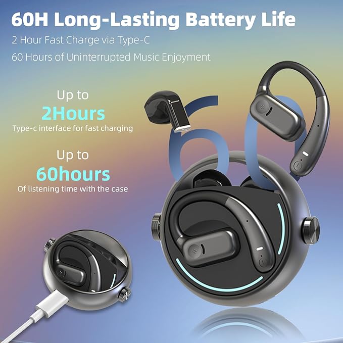 2 in 1 Open Ear Earbuds &in-Ear Headphones, Wireless Bluetooth 5.4 with 60H Play, 0 Delay, Touch Control, Noise CancellingWireless Earbuds for Running,Workout, Daily Use