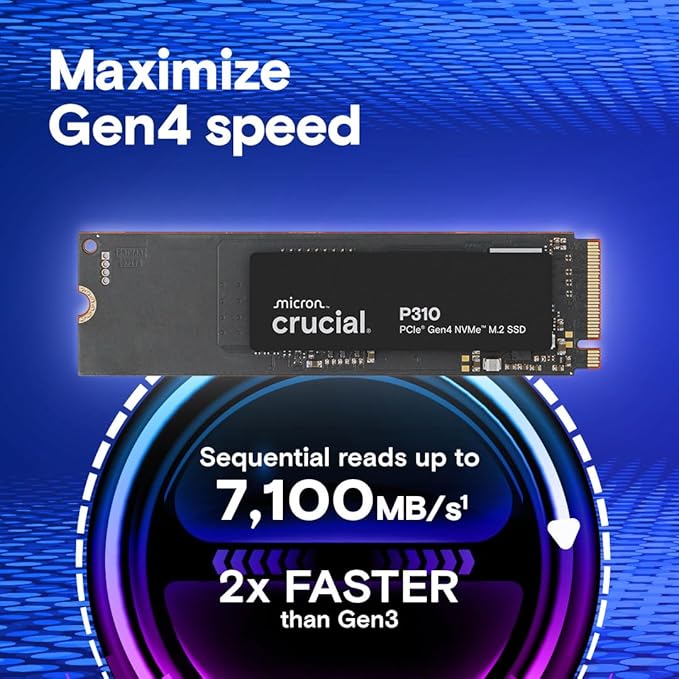 Crucial P310 2TB SSD, PCIe Gen4 NVMe M.2 2280, Up to 7,100MB/s, for Laptop, Desktop (PC), & Handheld Gaming Consoles, Includes Acronis Data Recovery Software, Solid State Drive - CT2000P310SSD801