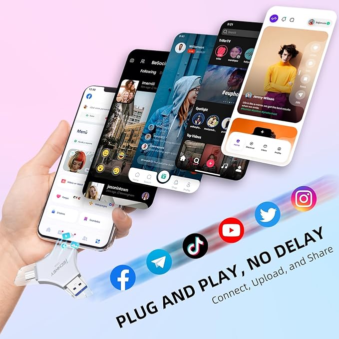 MFi Certified USB 3.0 Flash Drive 512GB for iPhone, 3in1 External Memory Photo Keeper Storage Stick for Picture/Video/Data Saver/Backup, High Speed Thumb/Jump/Hard Drives for iPhone/iPad/Android/PC