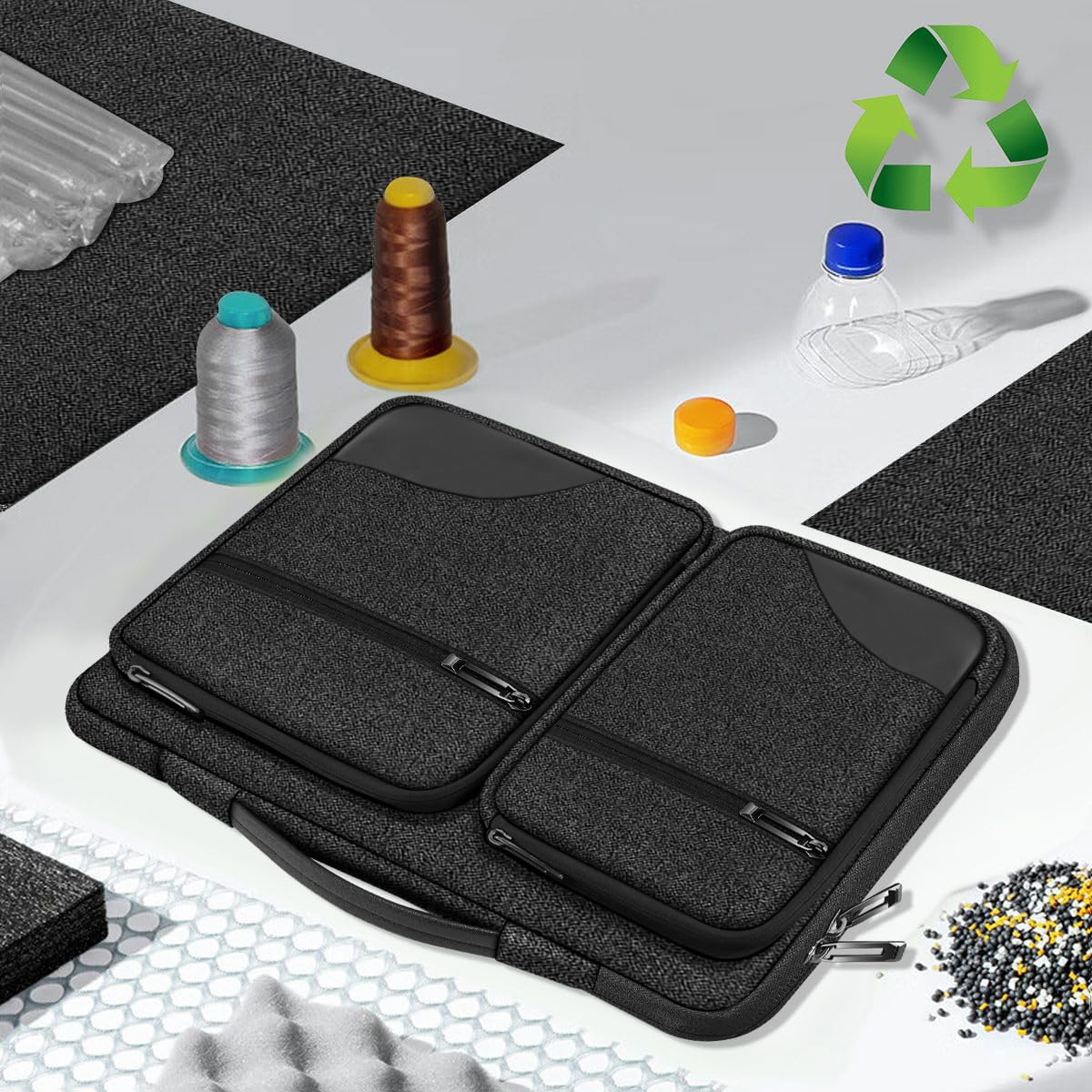 Hseok Laptop Case 15 15.6 16 inch Sleeve with Handle and Hidden Strap,Compatible with MacBook Pro 15.4 16, 360° Protective PC Briefcase with 4 Pockets for Laptop Accessory,Easy to Carrying,Carbon