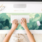 Cute Pastel Mint Green Forest Sage Desk Mat Anime Large Gaming Mouse Pad XL, Aesthetic Sunrise Laptop Computer Keyboard Mouse Mat, Women Office Desk Decor Cover Mat with Stitched Edges 31.5"x11.8"