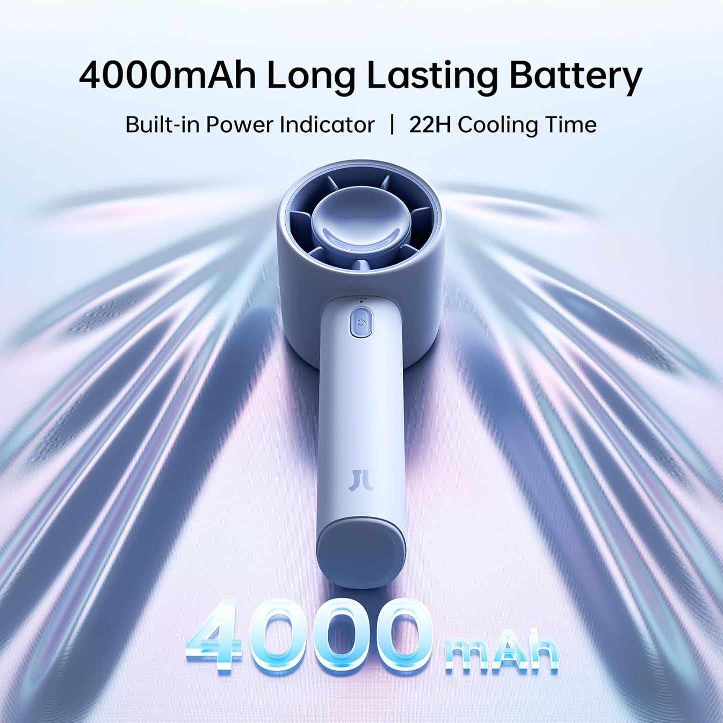 JISULIFE Portable Handheld Fan, 4000mAh Rechargeable Mini,Up to 22 Hours Cooling,5 Speed Strong Wind, USB Personal Fan for Travel Outdoor Camping Beach Makeup（Blue）