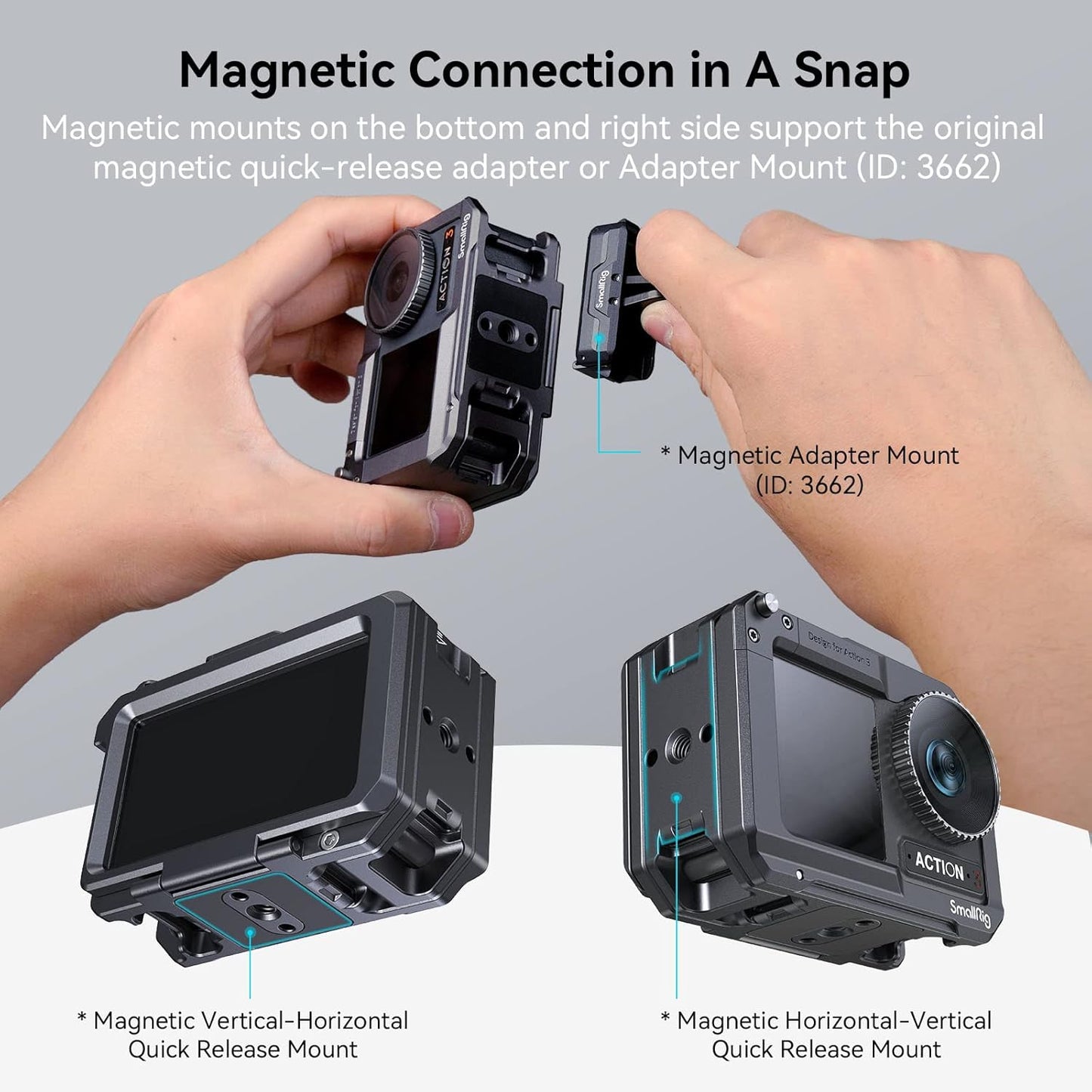 SmallRig Action 5 Pro Action 4 Action 3 Camera Cage for DJI, Protective Cage Compatible for DJI Mic, Protective Frame for Osmo Action 5 Pro Action 4 Action 3-4119C