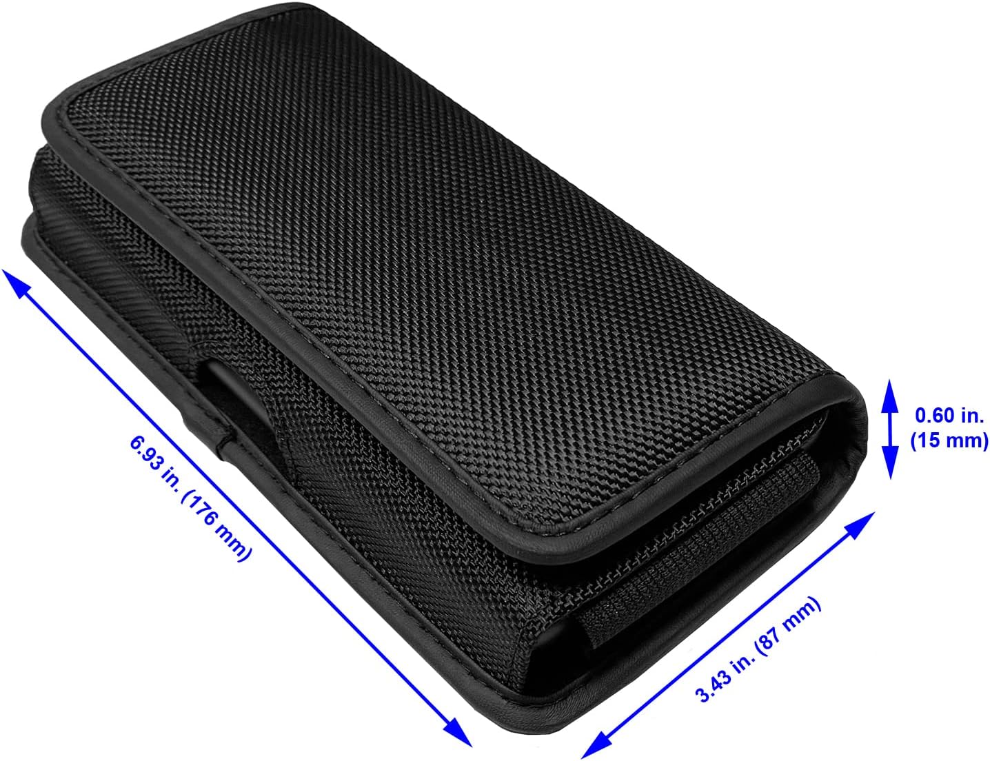 Nylon Cellphone Holster for Cricket Dream 2 5G, Motivate Max, TCL 50 XL 60 XE, S22 S23 S24 S25/Note20 Ultra - Horizontal Case Canvas Waist Carrying Pouch with Belt Clip/Loops, Black