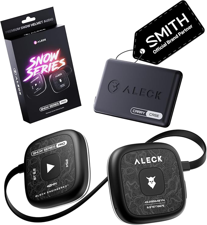 ALECK Snow Series Pro Wireless Bluetooth Ski & Snowboard Helmet Speakers, Fits Audio-Ready Helmet Ear Pockets, Glove Friendly Controls, Built-in Mic for Hands-Free Calls