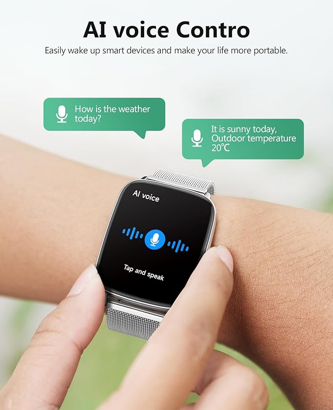 SOUYIE Smart Watch for Women Men, 1.85" AI Voice Smartwatch, 24/7 Heart Rate Monitor, Stress/SpO2/Sleep Tracker, IP68 Waterproof, Weather, 100+ Sports Fitness Tracker for Android iOS Silver Metal