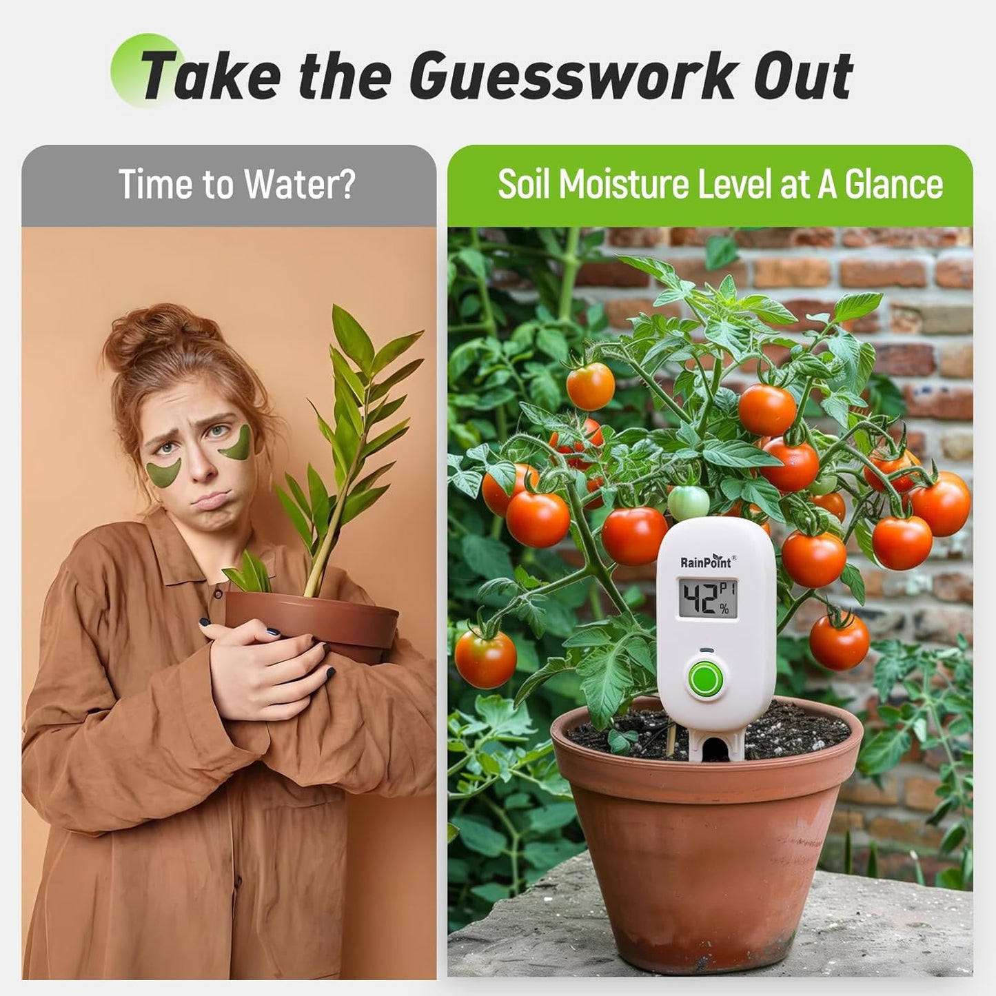 RAINPOINT Smart Digital Wireless Plant Moisture Meter Houseplant Indoor,WiFi Hub Needed,Capacitive Probe,Leave-in Soil Hygrometer Sensor,Real-time Monitor Outdoor Greenhouse Gardening(Two-Pack Set)