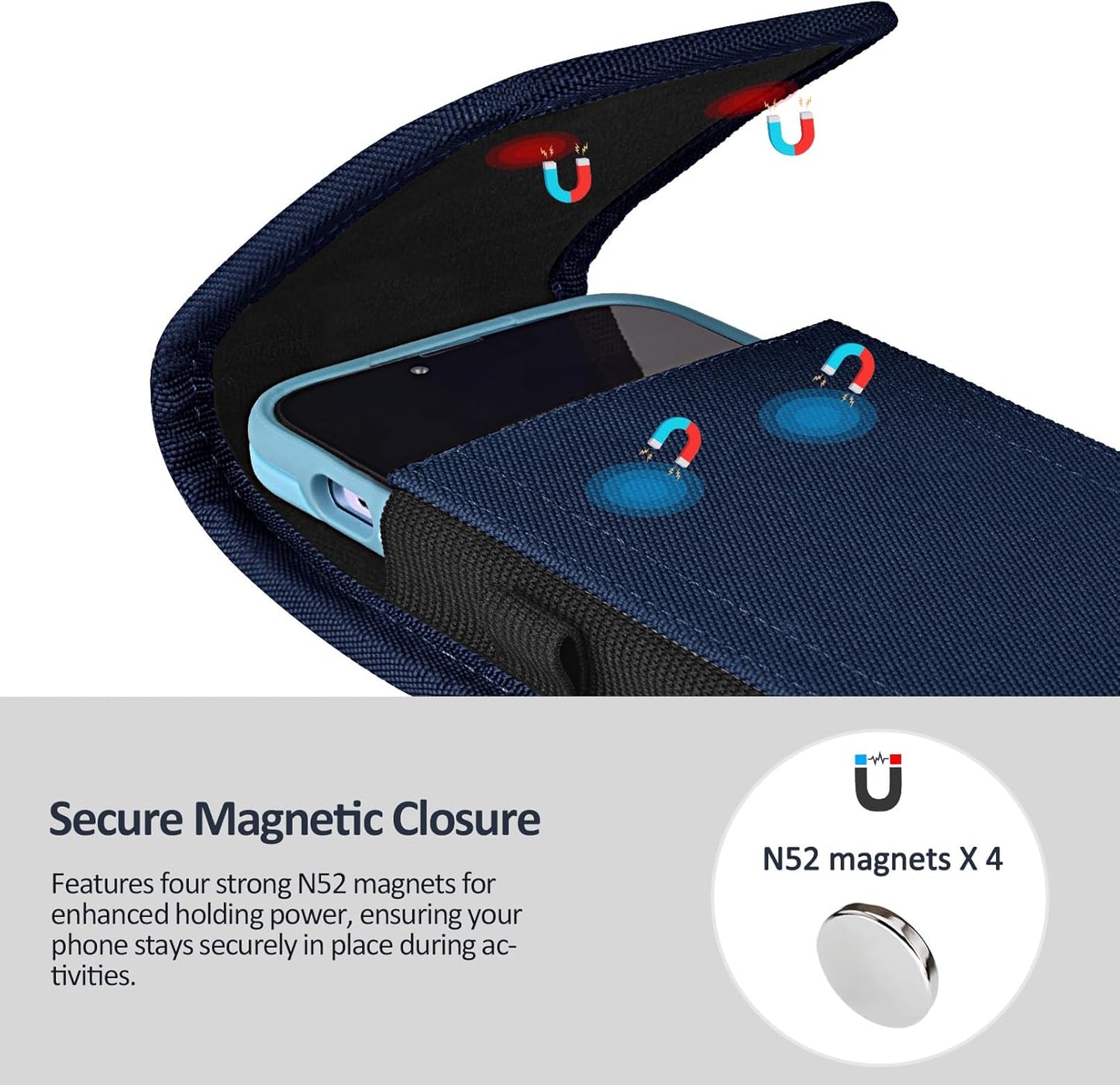 Phone Holster for Belt with Metal Clip and Magnetic Closure Compatible with iPhone 16/15/14/13/12 Pro Max, Galaxy S25/S24/S23/S22 Plus & FE for Everyday Protection, L-Blue