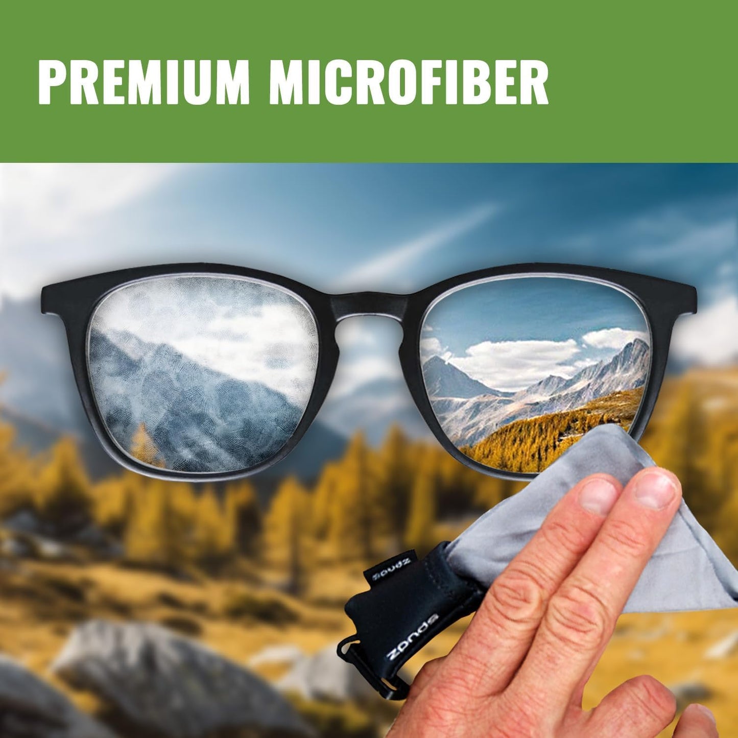 SPUDZ Classic Microfiber Lens Cleaner – Clip-On Pouch, Washable – for Binoculars, Scopes, Glasses, Screens | Mountain Rainbow, 6 x 6 Inch