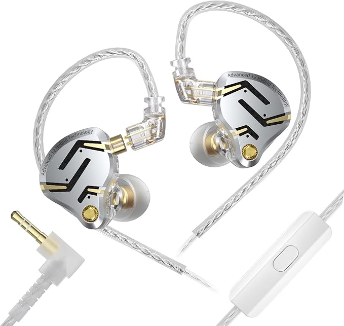 KZ ZS12 PRO 2 in Ear Monitor Headphones, 5BA+1DD 6 Hybrid Driver Gaming Earbuds Wired Earphones, HiFi Clarity Sound Immersive Bass IEMs for Gaming Musicians Singer Audiophile (Silver with Microphone)