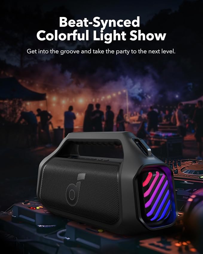 Soundcore Boom 2 Plus Portable Speaker by Anker, 140W, 2+2 Channel, BassUp 2.0, 20H Playtime, Fast Charge, IPX7 Waterproof, RGB Lights, Power Bank, Bluetooth 5.3, Outdoor Speakers, Camping, Beach