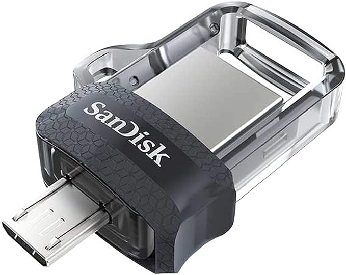 SANDISK 64GB Ultra Dual Drive m3.0, microUSB and USB Type-A, High-speed USB 3.0,, Retractable design for Android Devices and Computers - SDDD3-064G-G46, Black
