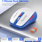 Wireless Mouse (Bluetooth & 2.4GHz USB) with Forward/Backward Side Keys, Silent Click, Ergonomic Portable AA Battery Mice for Laptop/Mac/iPad - Office & Travel Use, White & Blue