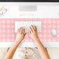 Pink Minimalist Gingham Floral Desk Mat Gaming Mouse Pad Large Cute Pastel Desk Pad Deskmat Kawaii, Women Office Desk Cover Mat, Laptop Computer Keyboard Mat Mousepad Desk Accessories 31.5"x11.8"