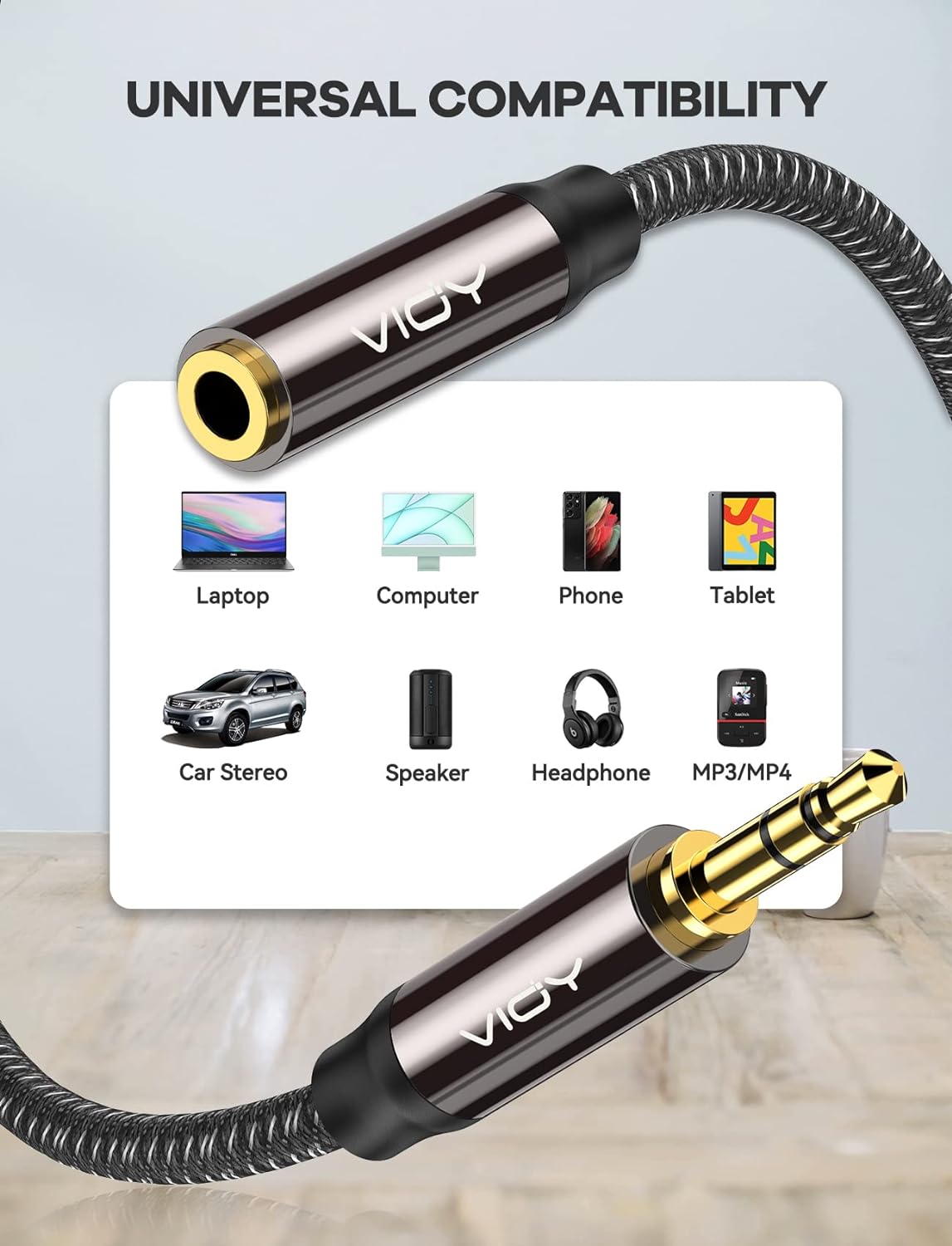 VIOY 2 Pack Headphone Extension Cable 10 FT, 3.5 mm Male to Female Stereo Audio Cable Nylon Braided Aux Cord for Smartphones, Tablets, Media Player