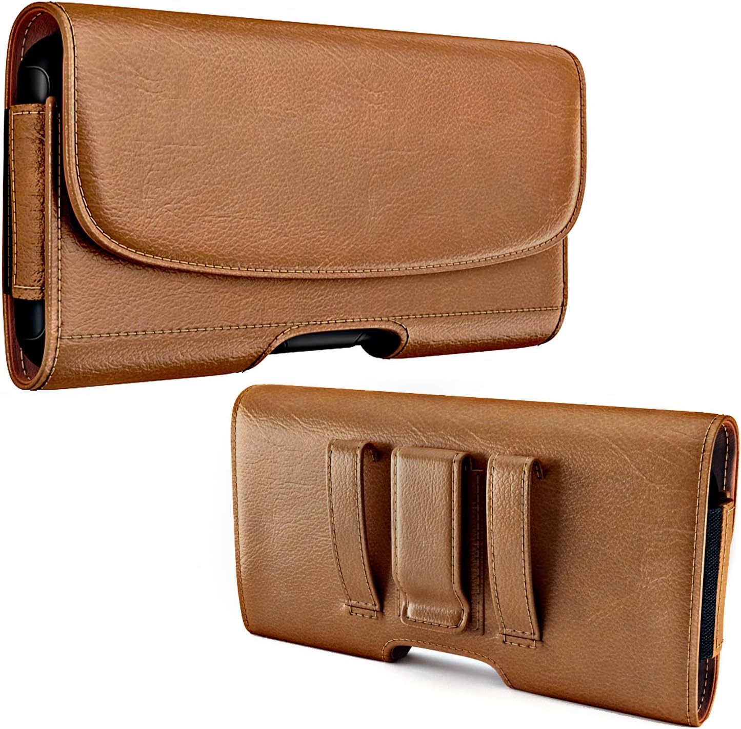 PiTau Holster for Large iPhone Plus, Pro Max Models 16 15 14 13 12 11 Xs Max – Cell Phone Belt Holder Clip Case, ID Card Carrying Pouch (Fits Otterbox Commuter Case) Brown