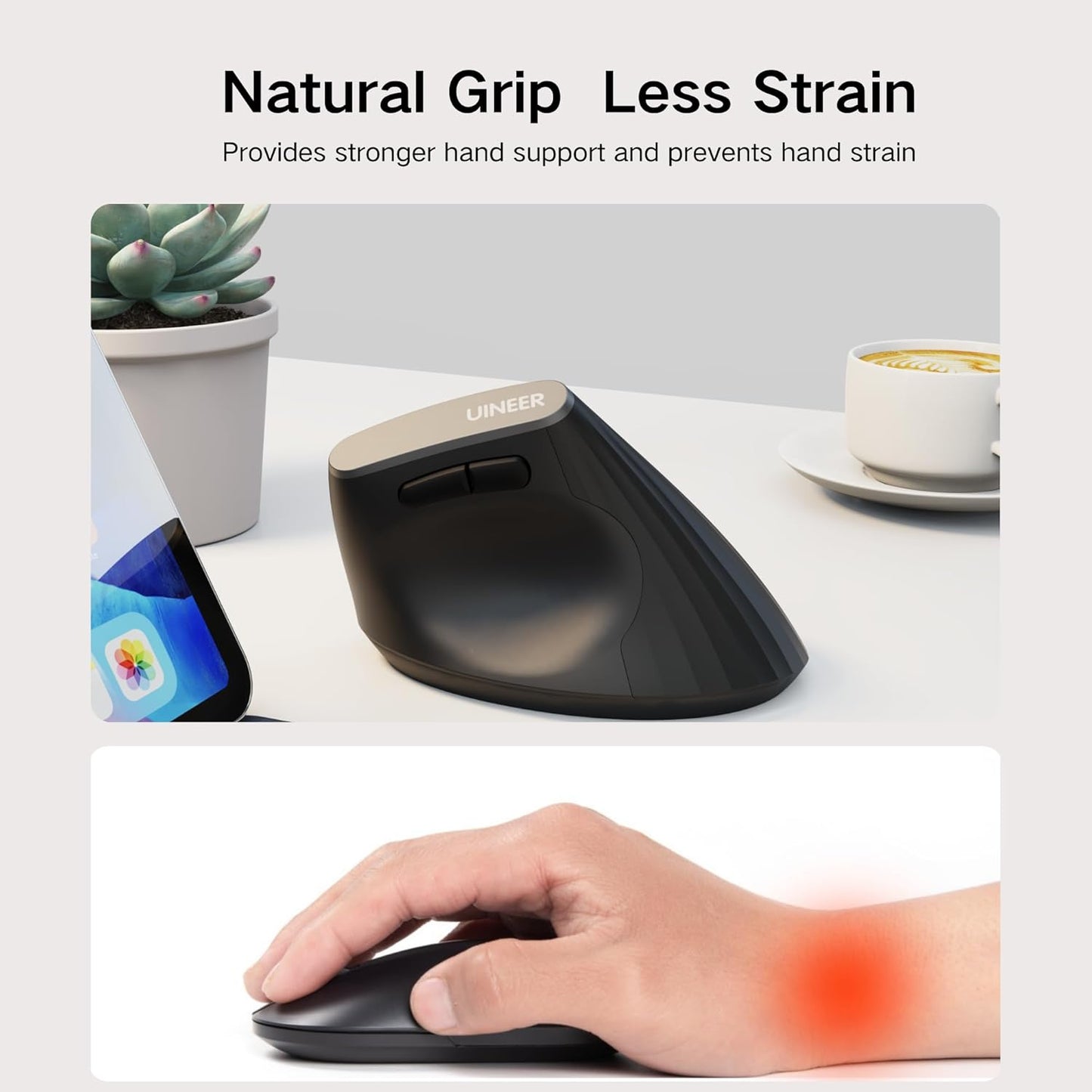 Vertical Mouse Wireless,Bluetooth Mouse with BT5.0/4.0/2.4G, Rechargeable with Battery Indicator,Ergonomic Design for Comfort and Reduced Wrist Strain, Ideal for Home,Office Use,Black