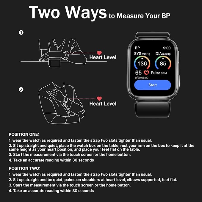 BP Doctor Smart Watch Blood Pressure, 1.95" Smart Watch Monitor with Air Pump Cuff, Blood Pressure Watch with Sleep Heart Rate Monitor, Pedometer, BP Watch Supports Data Sharing, Reminder Monitoring