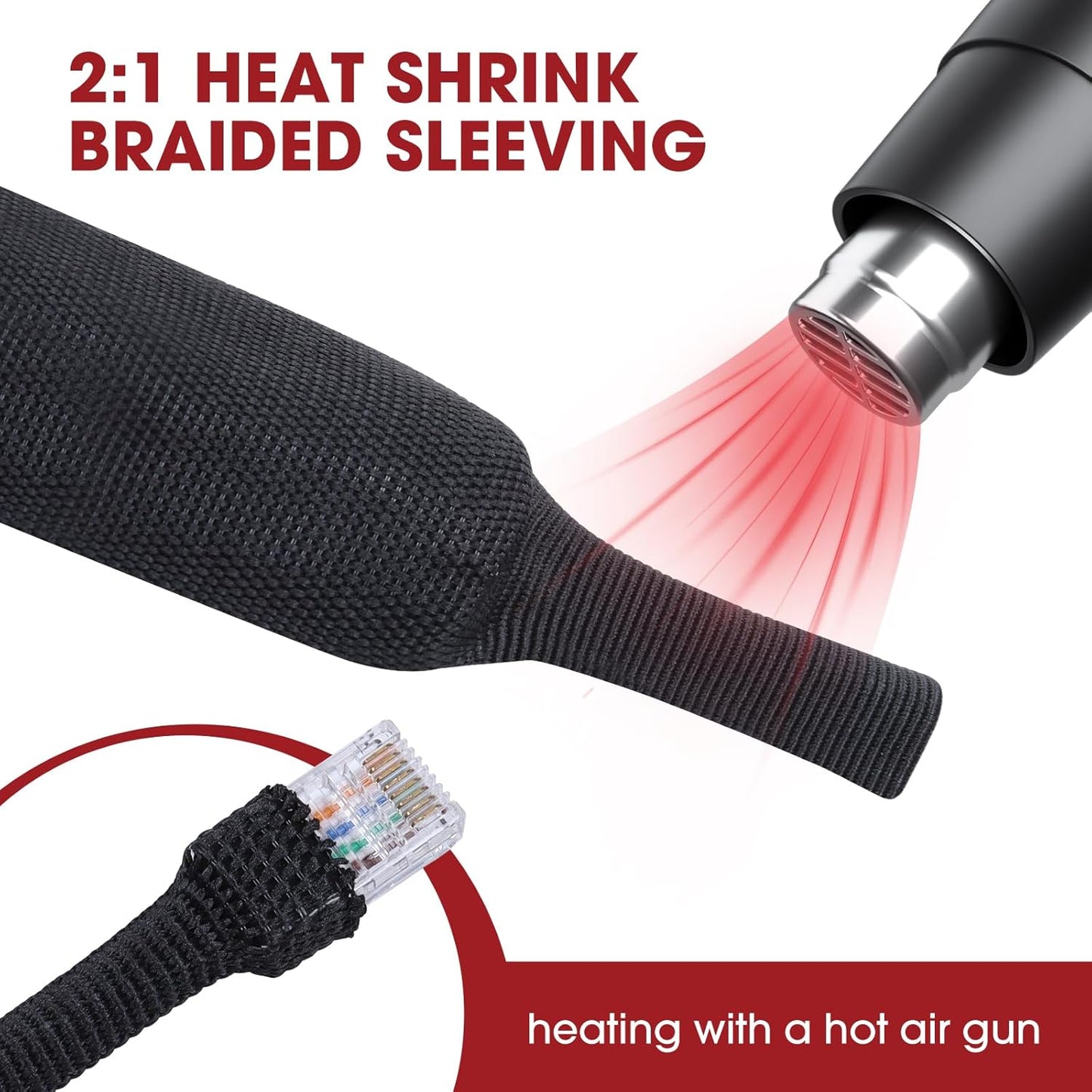 Heat Shrink Wire Loom 2:1 Shrinkable Braided Cable Sleeve 1-3/8 Inch ID-46ft Abrasion Protection Flexibility Fabric Wiring Harness Cover Sheath