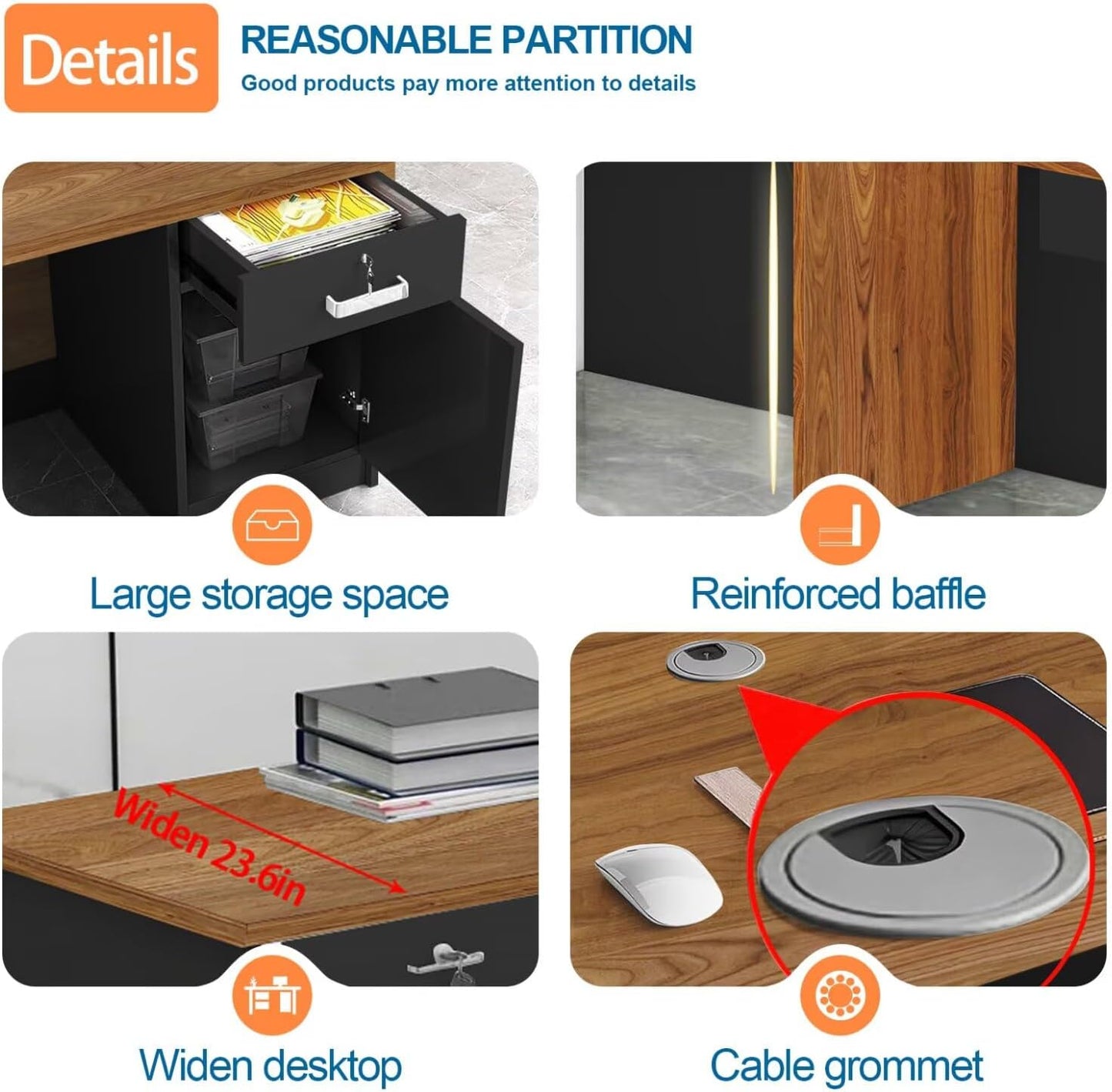 Reception Desk with Counter Modern Checkout Counter with Lockable Drawer Keyboard Tray Receptionist Desk for Office Salon Reception Table O Right 47inch/120cm