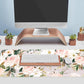 Pink Flowers Keyboard Pad PC Gaming Desk Mat Desk Mouse Pads Green Leaves Floral Mouse Pad Large, Computer XL Big Mousepad Deskpad Mat with Stitched Edge for Women Home Office Decor 31.5x11.8 in