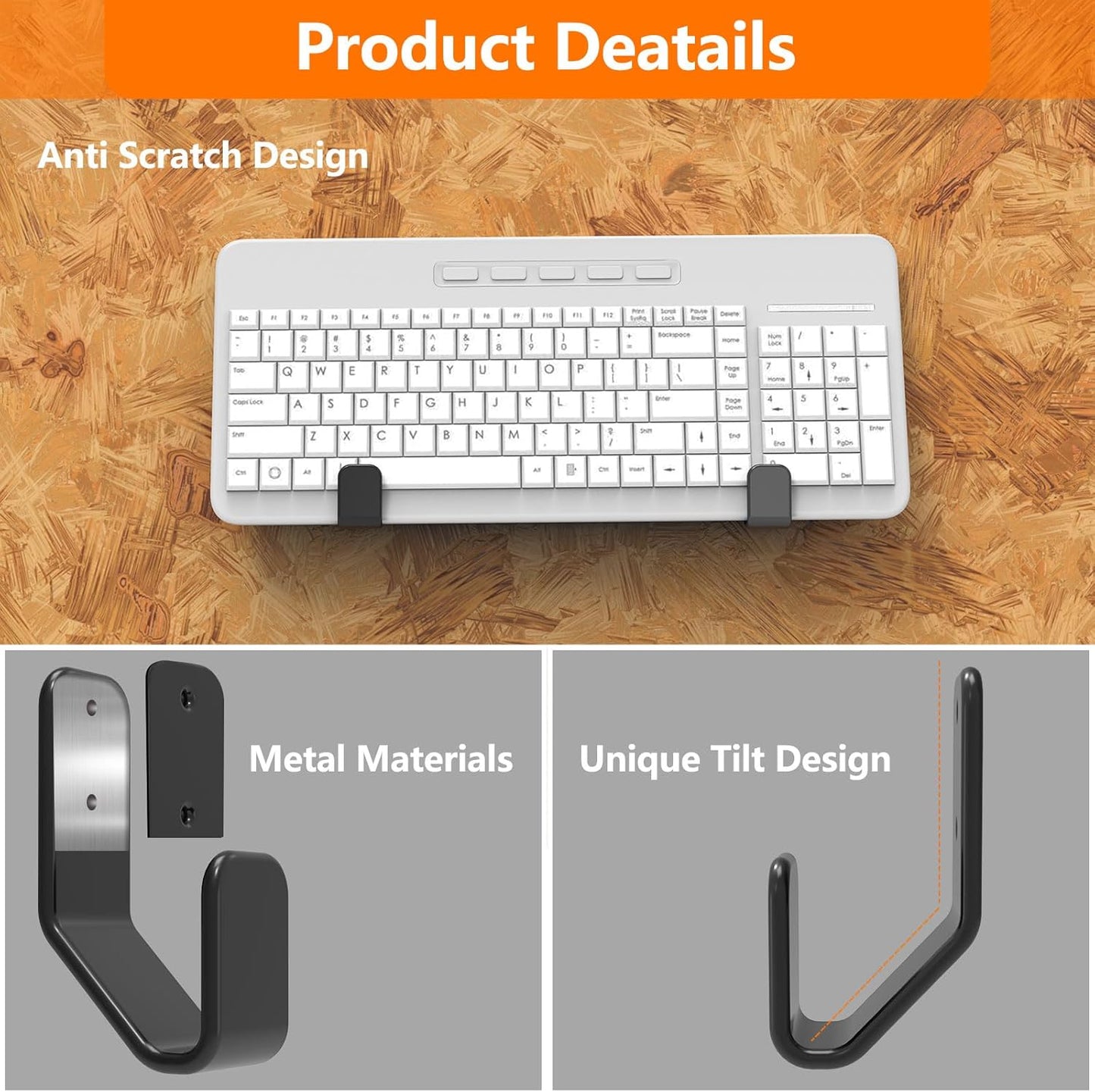 2-in-1 Keyboard Wall Mount - Metal Hanger with Adhesive & Screws, Fits Mechanical Keyboards Up to 3cm Thick