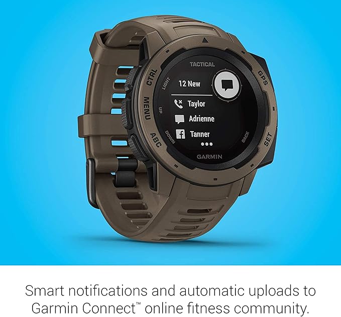 Garmin 010-02064-71 Instinct Tactical, Rugged GPS Watch, Tactical Specific Features, Constructed to U.S. Military Standard 810G for Thermal, Shock and Water Resistance, Tan