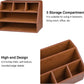 PU Leather Desk Organizer, Luxury Remote Control Holder for Home, Office Desk Accessories Table Caddy Bedside Nightstand Organizer (Brown)