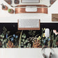 Cute Gaming Black Wild Flowers Desk Mat Mouse Pad Star Moon Floral Mousepad Large, XL Big Computer Keyboard and Mouse Mat Desk Pad Mat with Stitched Edge for Women Office Decor Deskmat 31.5x11.8 in