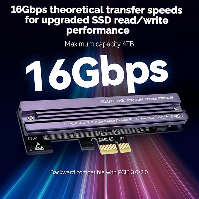 ELUTENG PCIe NVMe Adapter with Aluminum Heatsink M.2 PCIe Adapter Supports PCI-Express X1 X4 X8 X16 Slots NVMe PCIe Card Low Profile Bracket Max 4TB Support 2230 2242 2260 2280 SSD