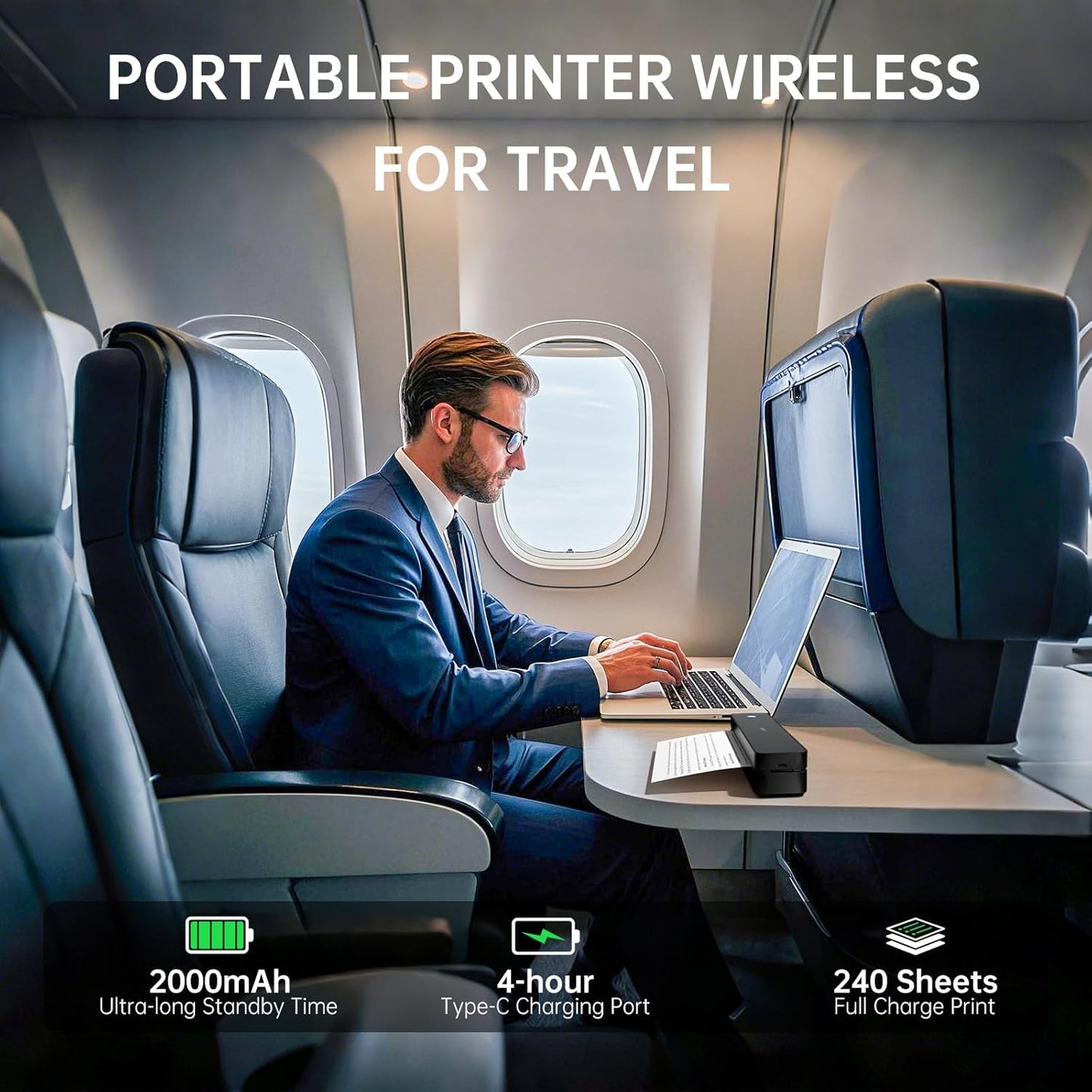 iDPRT Inkless Portable Printer for Travel, Mobile-Thermal-Printers, Wireless-Small-Printer for Home Use, Office, Vehicles, Bluetooth Printers Supports 8.5" x 11" US Letter & A4 & A5 Size, Black