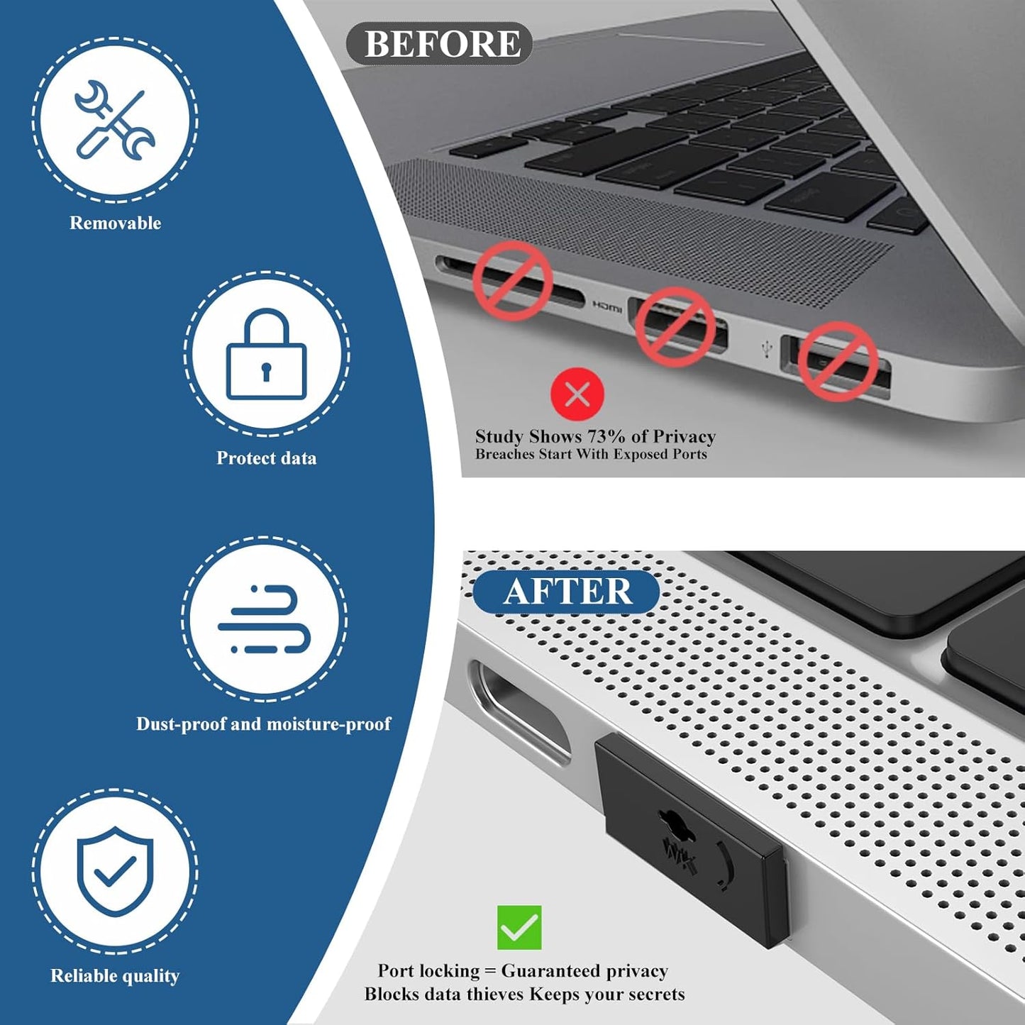 105 PCS USB Port Blockers with 10 Locks for PC, Laptop Removable Type-A Data Protection,Dust & Moisture Resistant Shield（Mixed Colors Packs Svailable for Port Sorting）
