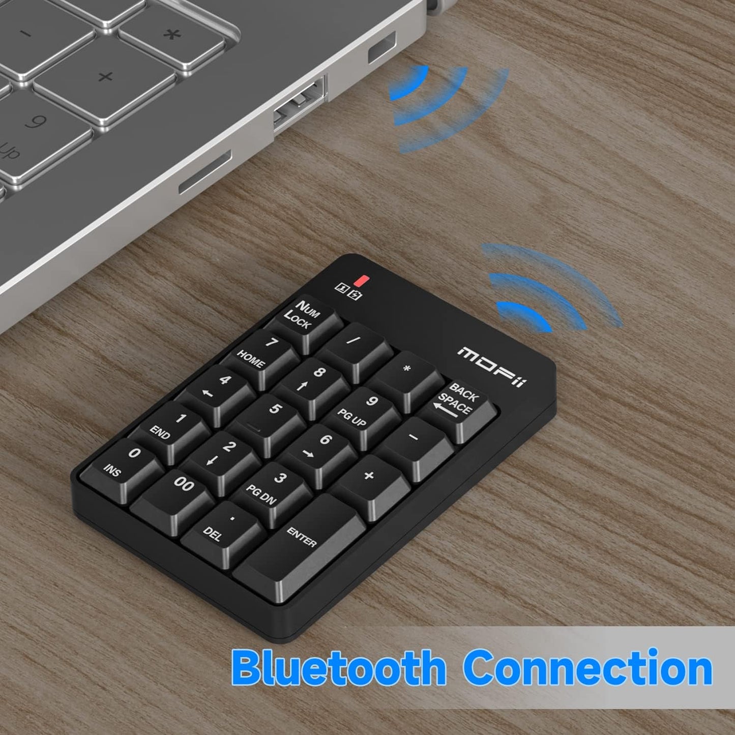 MOFII Bluetooth 5.1 Number Pad Wireless Numeric Keypad Silent 19 Keys USB Keypads, Portable Financial Accounting Numpad 10 Key for Laptop/Notebook/Surface Pro/PC - Black