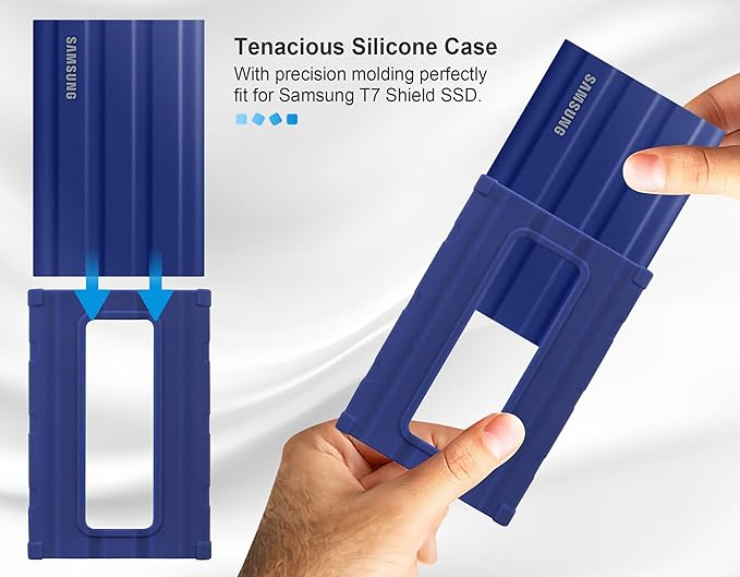Lacdo Silicone Carrying Case for Samsung T7 Shield Portable SSD 1TB 2TB 4TB External Solid State Drive, Soft Silicone Case Protective Cover Sleeve Skin for T7 Shield SSD, with Lanyard, Blue