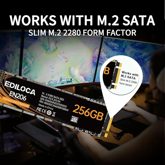 EN206 256GB 3D NAND TLC M.2 SSD, M.2 2280 SATA III 6Gb/s SSD Internal Hard Drive, Read/Write Speed up to 550/460 MB/s, Compatible with Ultrabooks, Tablet Computers and Mini PCs