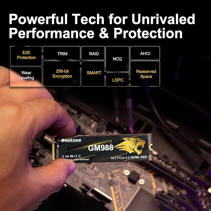 M.2 2280 NVMe SSD 1TB PCIe Gen 4, Up to 7300MB/s, SLC Cache & HMB, PS5/PC/Laptop Upgrade, Tailored for Gamers, Video Editors, High-End Creators, and AI Developers Demanding Blazing-Fast Speed GM988