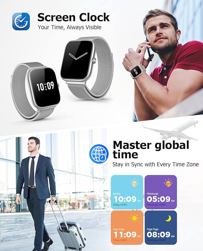 2.06" AMOLED Smart Watch with Blood Pressure, 118 Sports Modes, Fitness Activity Tracker for Men Women, Heart Rate Sleep SpO2 and Stress Monitor, IP68 Waterproof, Ideal Gift, Android iPhone Compatible